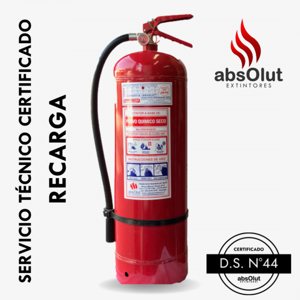 Recarga extintor polvo químico seco (PQS – ABC) 10 kilos 75% DS44