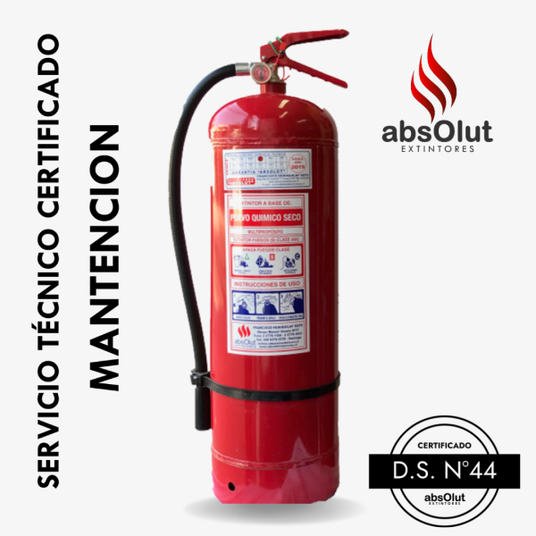 Mantención extintor polvo químico seco (PQS – ABC) 10 kilos 75% DS44
